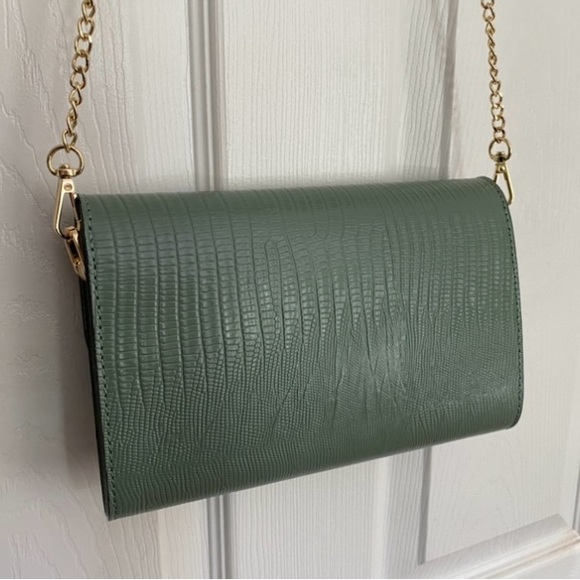 VIOLA CASTELLANI Italy Leather Lizard Embossed Crossbody bag Aqua Green - Picture 10 of 11